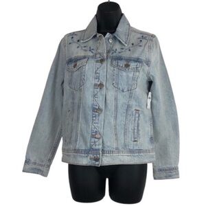 NWT Old Navy Embroidered Eyelet Jean Jacket-Women Sz Small Button Up Light Wash